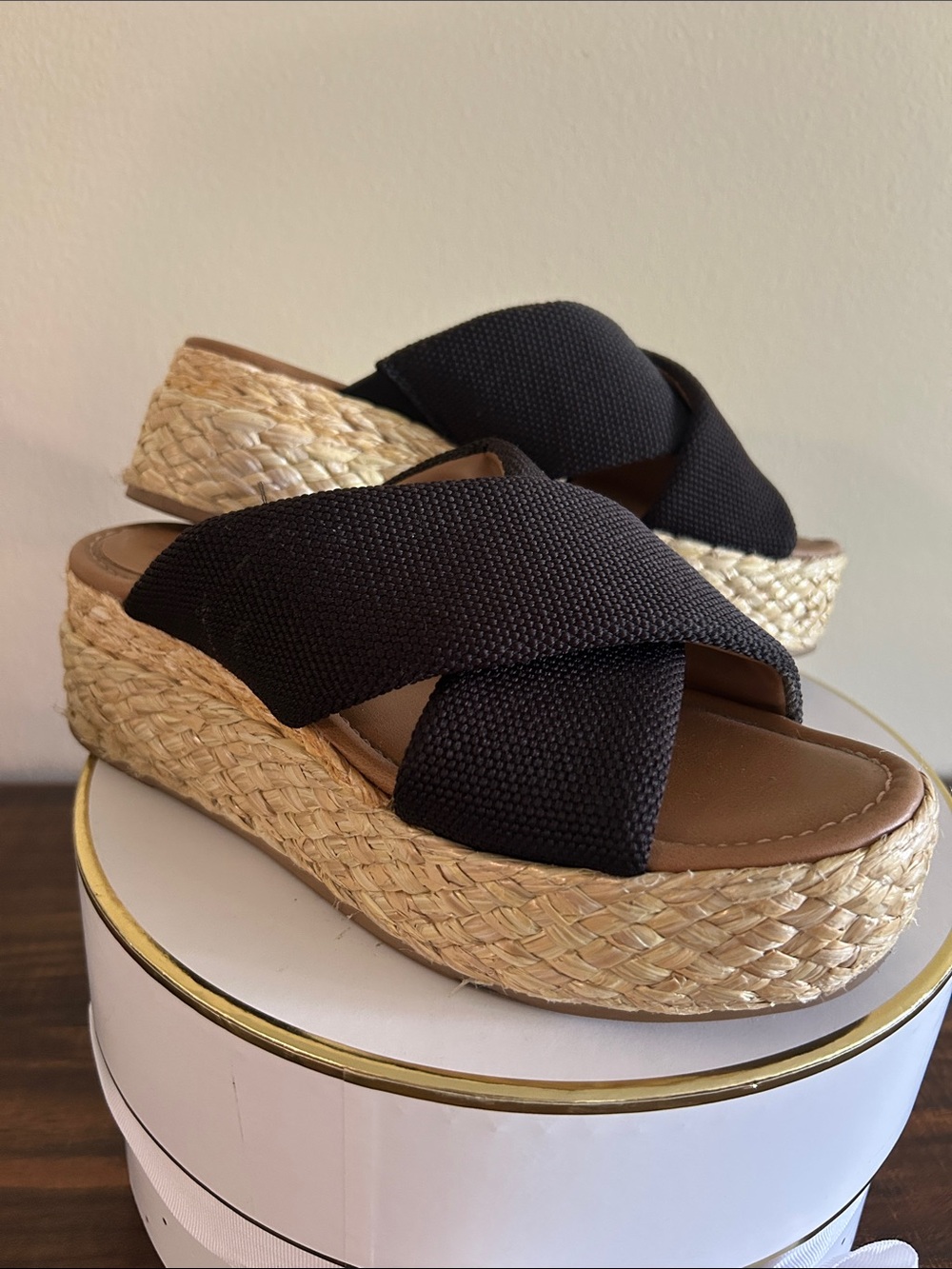 Universal Thread Black Woven Platform Slide Sandals